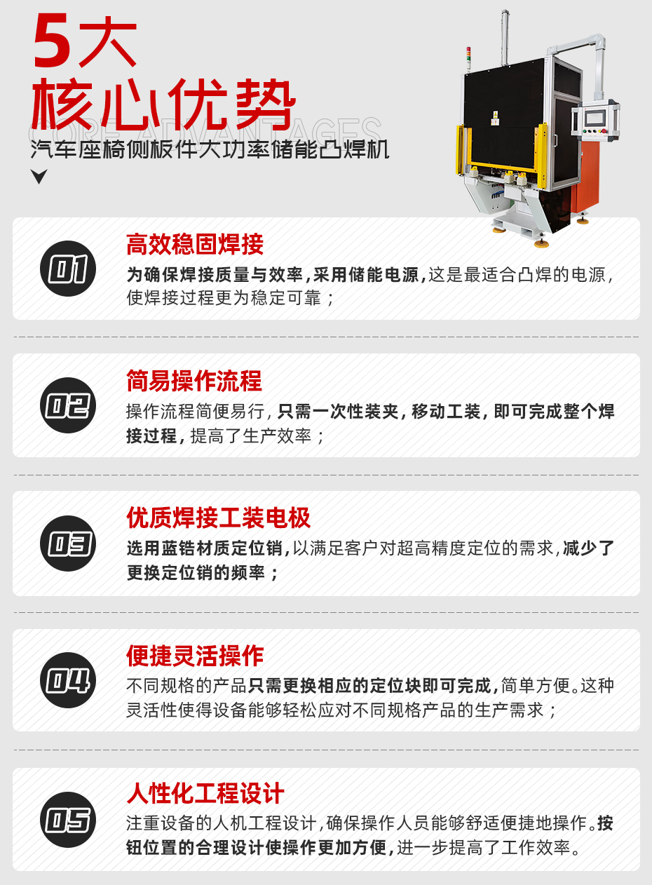 汽車(chē)座椅側(cè)板件大功率儲(chǔ)能凸焊機(jī)核心優(yōu)勢(shì)